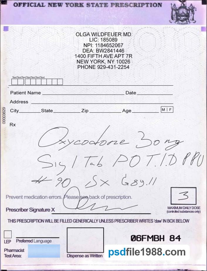 USA New York State Prescription